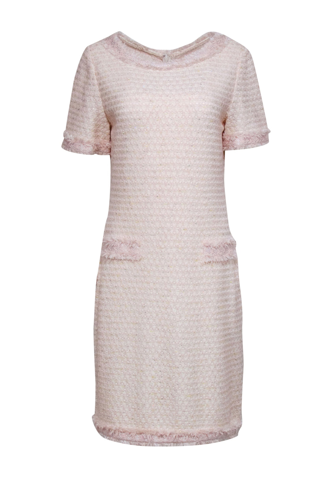 St. John - Light Pink & Cream Tweed Sheath Dress w/ Fringe Accents Sz St. John - Light Pink & Cream Tweed Sheath Dress w/ Fringe Accents Sz