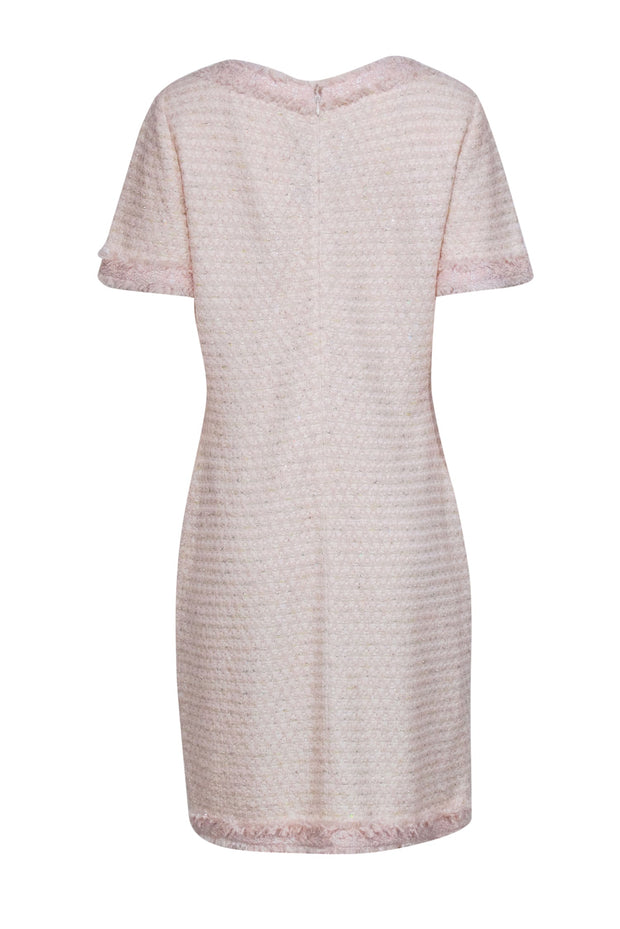 St. John - Light Pink & Cream Tweed Sheath Dress w/ Fringe Accents Sz St. John - Light Pink & Cream Tweed Sheath Dress w/ Fringe Accents Sz