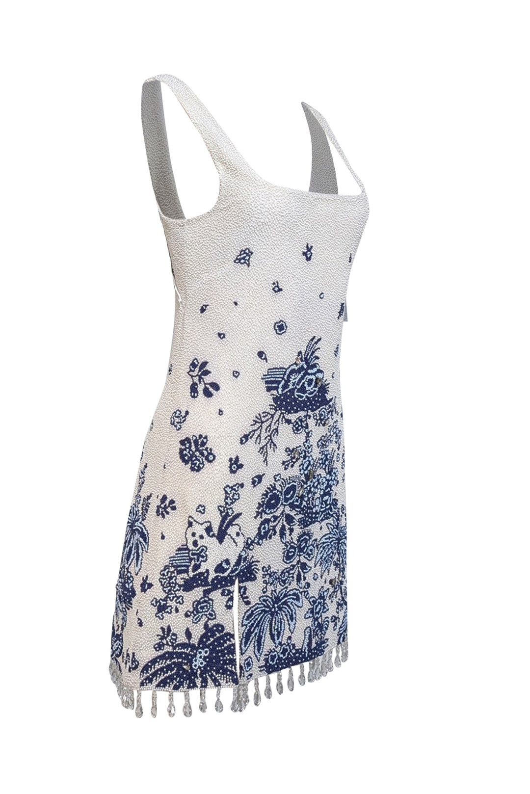 Staud - Ivory & Blue "Le Sable" Floral Beaded Minidress Sz M