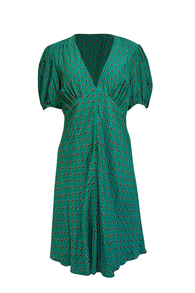 staud green dress STAUD, Albee in Botanical Moss, Size XS Ruffle hem Unlined bodice STAUD Olive Green Dress by