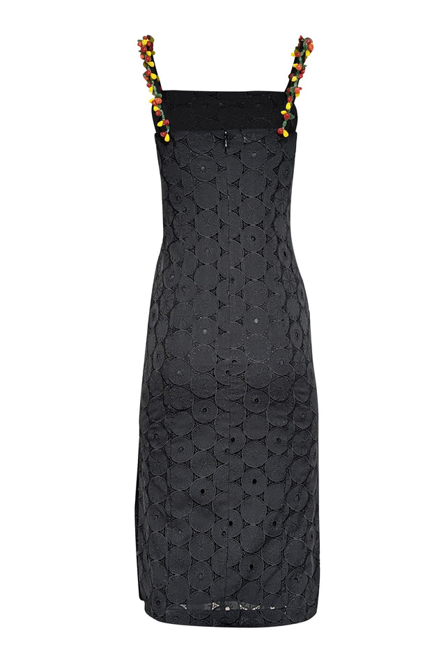 Staud - Black Citrus Lace Midi Dress w/ Glass Beaded Straps Sz 2 Staud - Black Citrus Lace Midi Dress w/ Glass Beaded Straps Sz 2