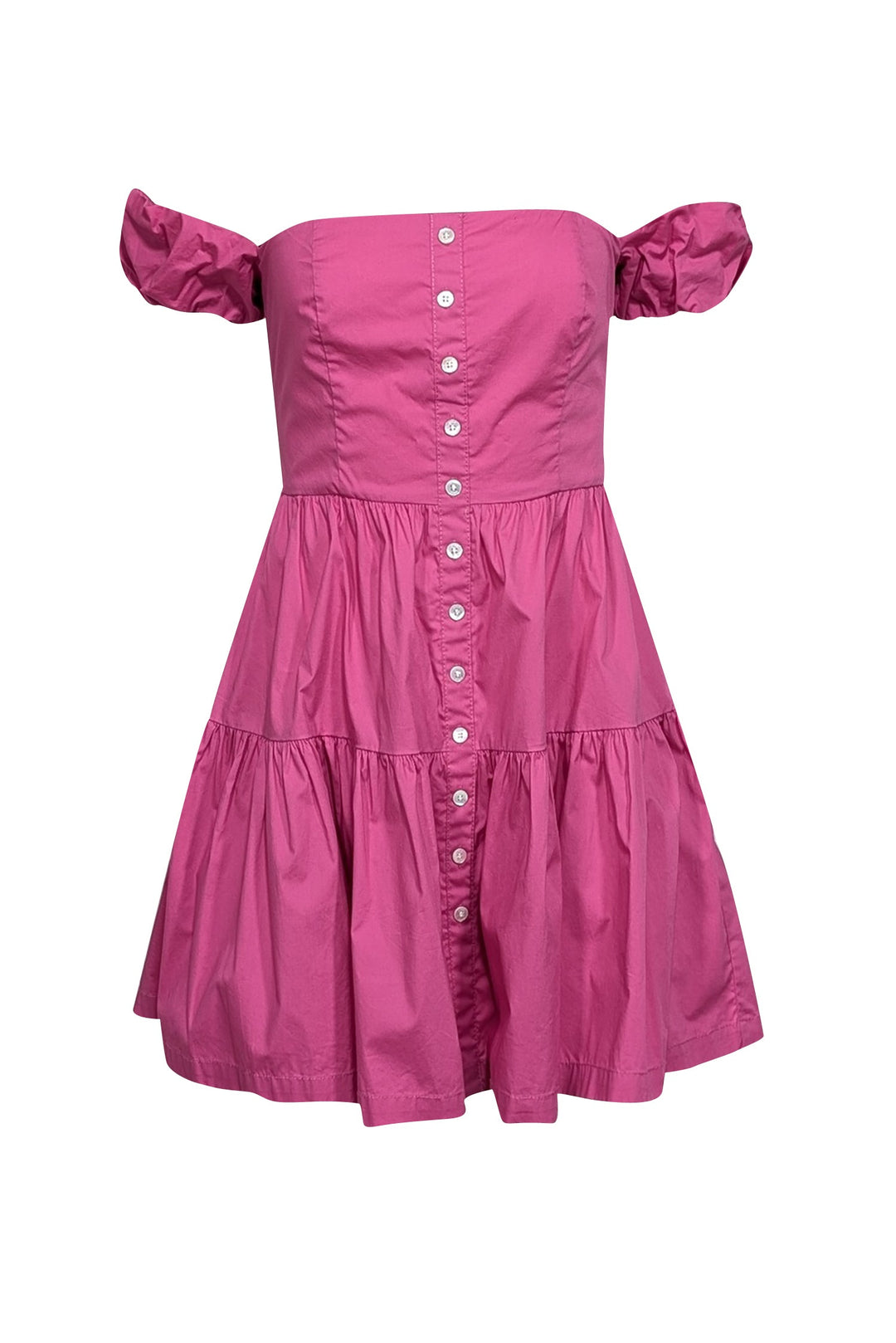 Staud - Hot Pink Off-the-Shoulder Cotton Mini Dress Sz 2 Staud - Hot Pink Off-the-Shoulder Cotton Mini Dress Sz 2