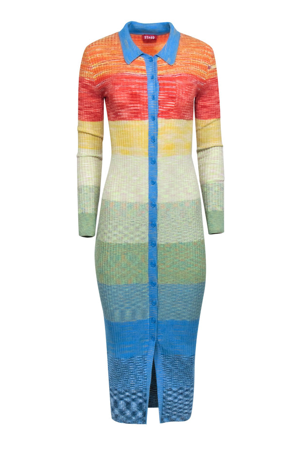 Current Boutique-Staud - Multi Colored Ribbed Knit Maxi Sweater Dress Sz M