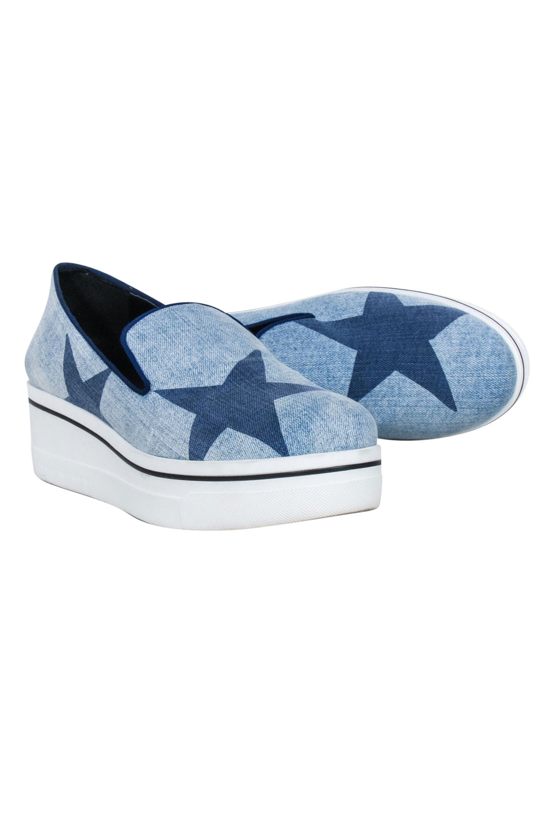 Stella McCartney - Blue Denim Chambray Star Print Platform Loafers Sz