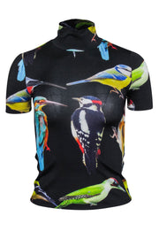 Current Boutique-Stella McCartney - Black w/ Multicolor Bird Print Mock Neck Top Sz 0