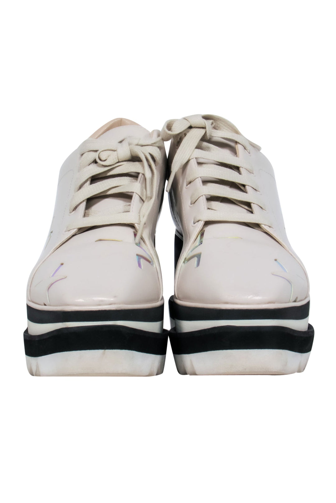 Stella McCartney - Cream & Black Platform Sneakers w/ Iridescent Stars