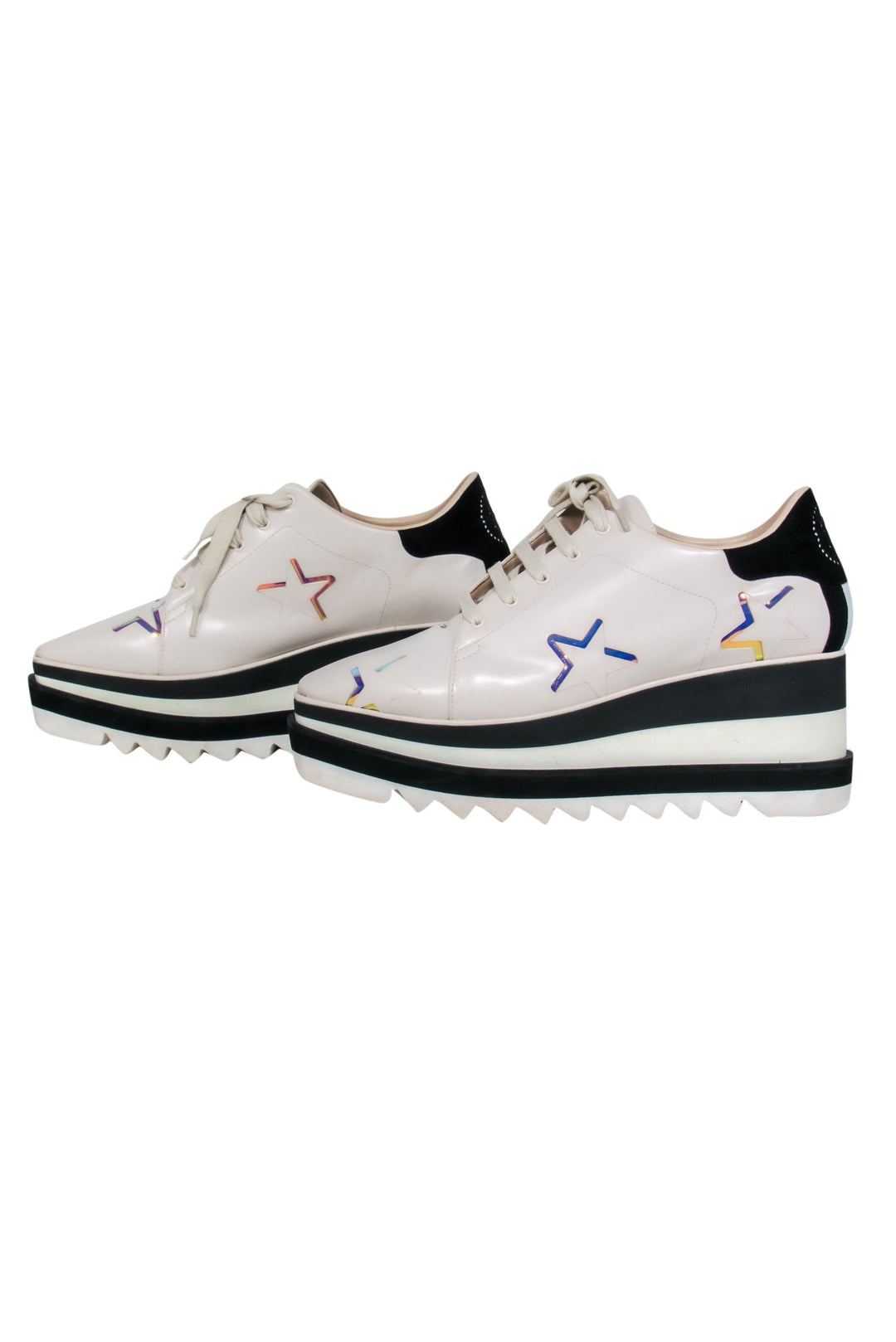 Stella McCartney - Cream & Black Platform Sneakers w/ Iridescent Stars