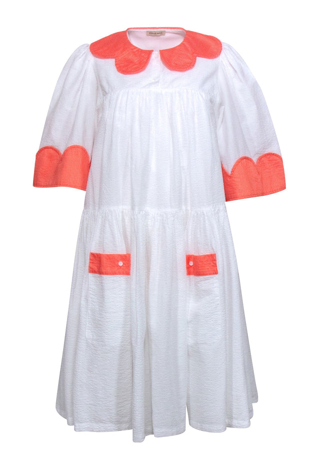 orange and white seersucker dress Fanm Mon Precious Collection Orange Stripe Seersucker