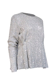 Current Boutique-Stine Goya - Silver Metallic Sequined Blouse Sz M