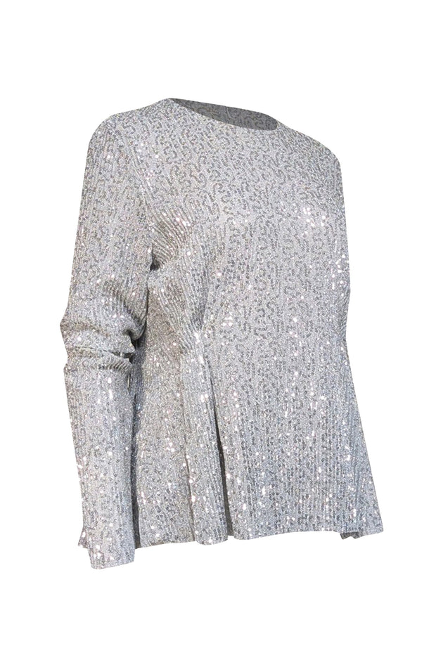 Current Boutique-Stine Goya - Silver Metallic Sequined Blouse Sz M