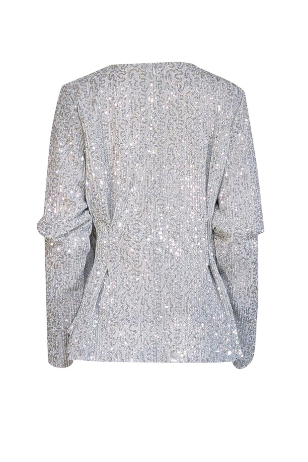 Current Boutique-Stine Goya - Silver Metallic Sequined Blouse Sz M