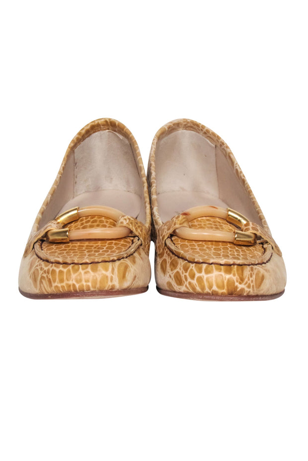 Current Boutique-Stuart Weitzman - Tan Croc Textured Flats Sz 8.5