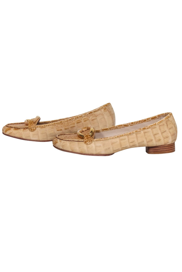 Current Boutique-Stuart Weitzman - Tan Croc Textured Flats Sz 8.5