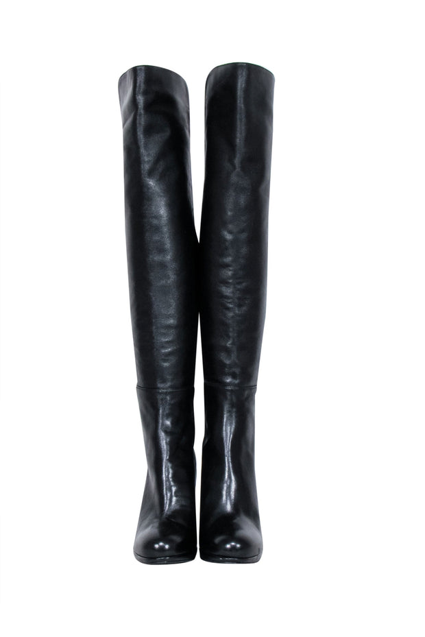 Current Boutique-Stuart Weitzman - Black Leather Tall Heel Boots Sz 8