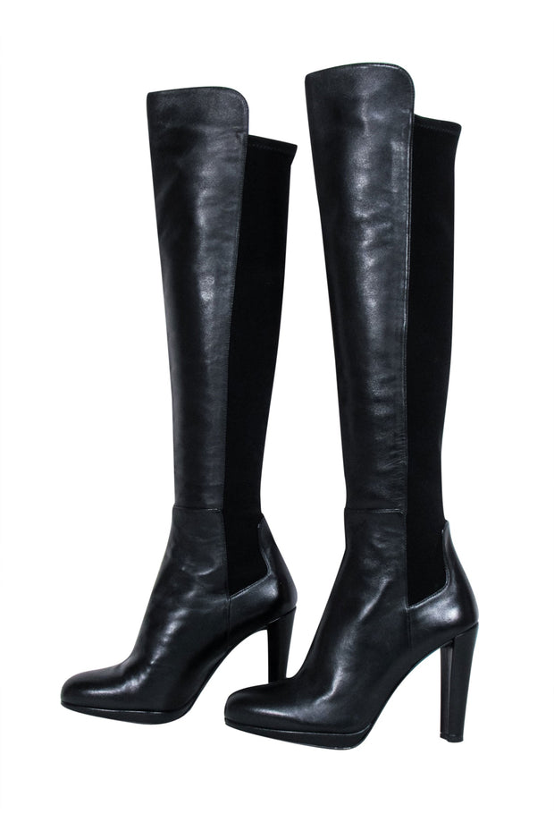 Current Boutique-Stuart Weitzman - Black Leather Tall Heel Boots Sz 8