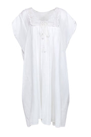 Current Boutique-Suzie Kondi - White Cotton Crotchet Caftan Dress Sz S