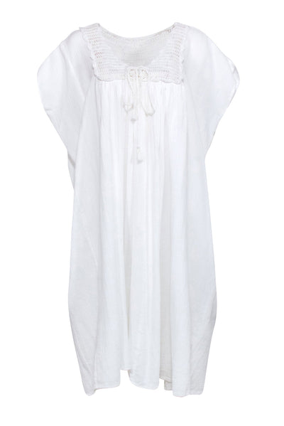 Current Boutique-Suzie Kondi - White Cotton Crotchet Caftan Dress Sz S