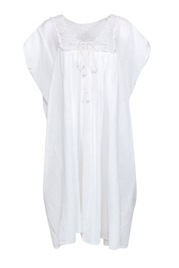 Current Boutique-Suzie Kondi - White Cotton Crotchet Caftan Dress Sz S