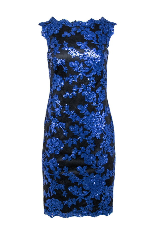 Tadashi Shoji - Blue Sequin & Black Lace Dress Sz 4 Tadashi Shoji - Blue Sequin & Black Lace Dress Sz 4