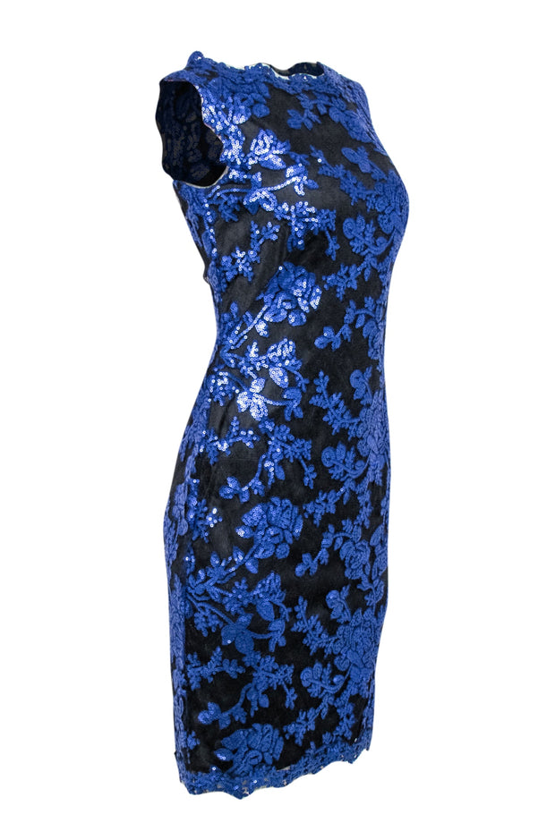 Tadashi Shoji - Blue Sequin & Black Lace Dress Sz 4 Tadashi Shoji - Blue Sequin & Black Lace Dress Sz 4