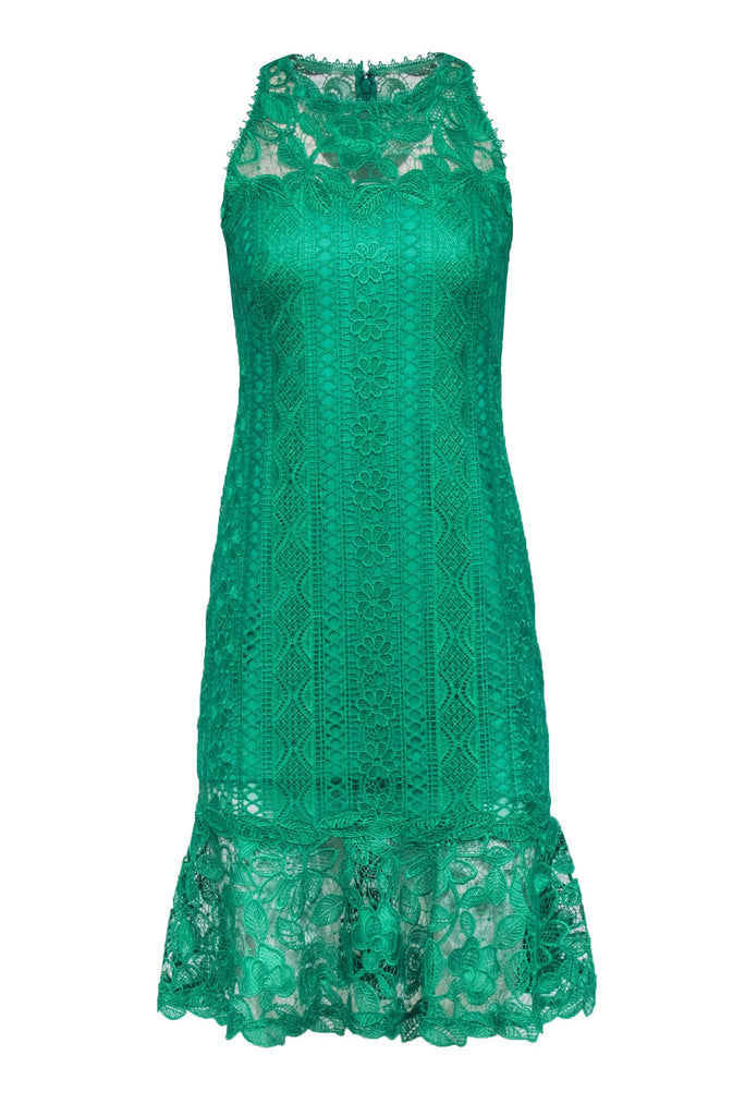 Tadashi Shoji - Green Floral Eyelet Lace Flounce Hem Dress Sz 6P