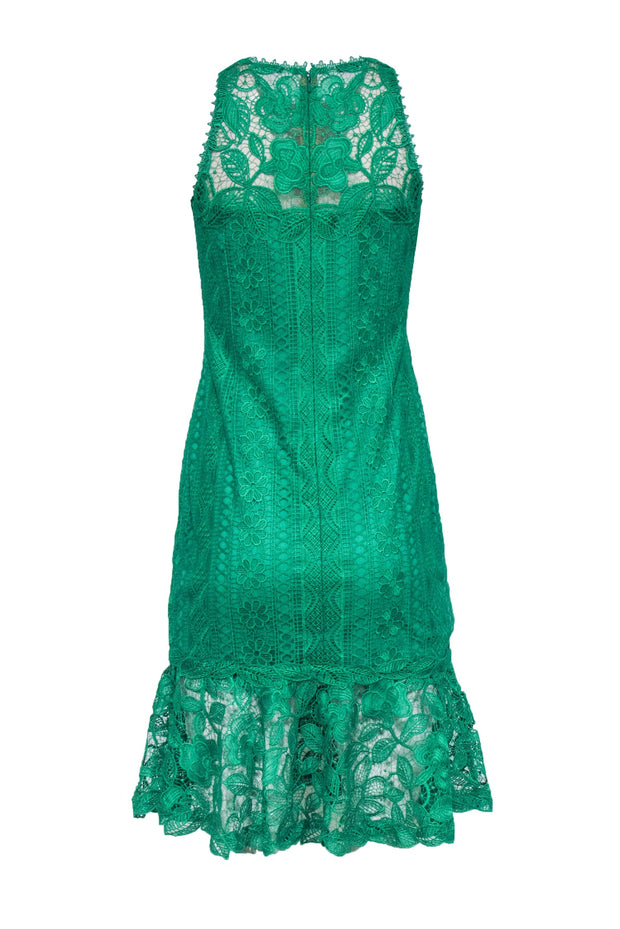 Tadashi Shoji - Green Floral Eyelet Lace Flounce Hem Dress Sz 6P Tadashi Shoji - Green Floral Eyelet Lace Flounce Hem Dress Sz 6P