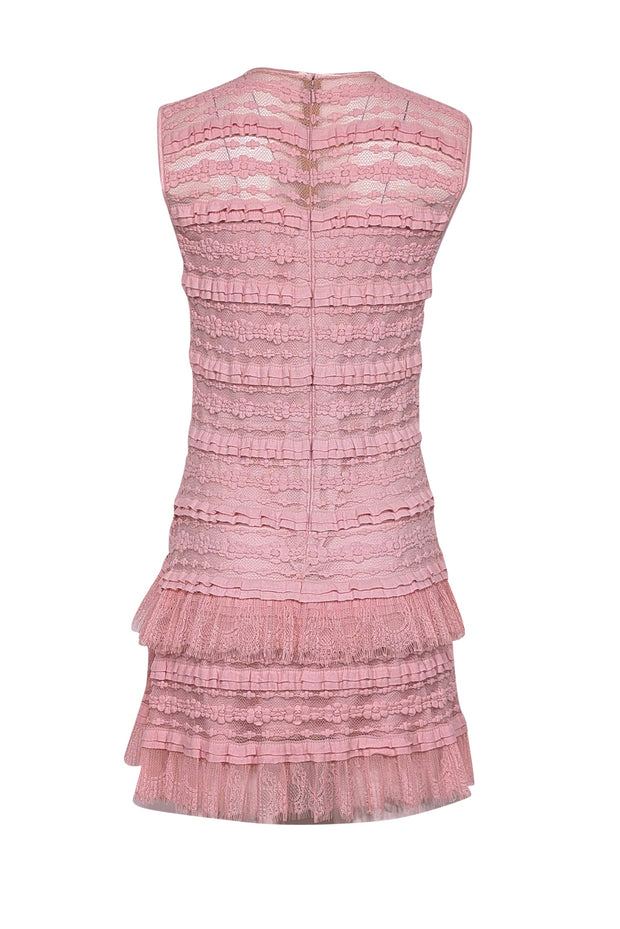SHO by Tadashi Shoji - Pink Sleeveless Ruffle Layered Lace Mini Dress SHO by Tadashi Shoji - Pink Sleeveless Ruffle Layered Lace Mini Dress