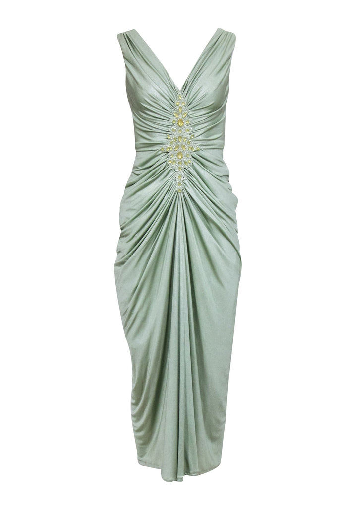 Tadashi Shoji - Green Sleeveless w/ Embellished Detail Maxi Dress Sz S