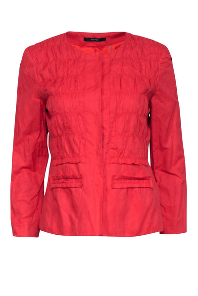 Current Boutique-Tahari - Deep Coral Snap Button Collarless Jacket Sz 8
