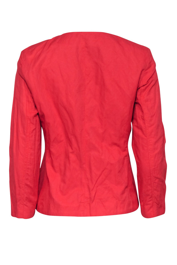 Current Boutique-Tahari - Deep Coral Snap Button Collarless Jacket Sz 8