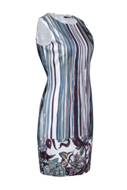 Current Boutique-Tahari - White, Blue, & Purple Stripe Printed Sleeveless Sheath Dress Sz 8