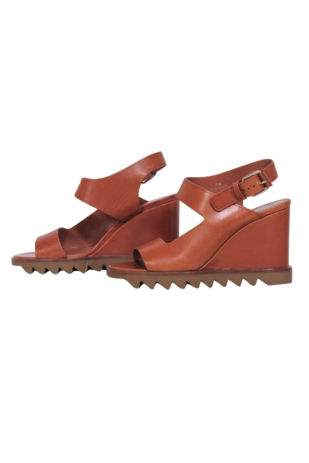 Current Boutique-Tamara Mellon - Tan Leather Open Toe Wedges Sz 7.5