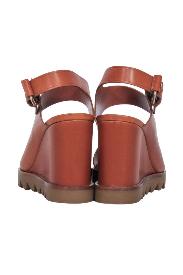 Current Boutique-Tamara Mellon - Tan Leather Open Toe Wedges Sz 7.5