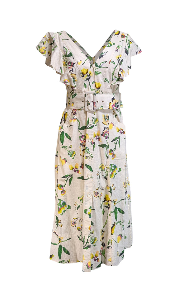 Tanya Taylor - Ivory, Yellow, Green, & Purple Floral Print Dress Sz 6 Tanya Taylor - Ivory, Yellow, Green, & Purple Floral Print Dress Sz 6