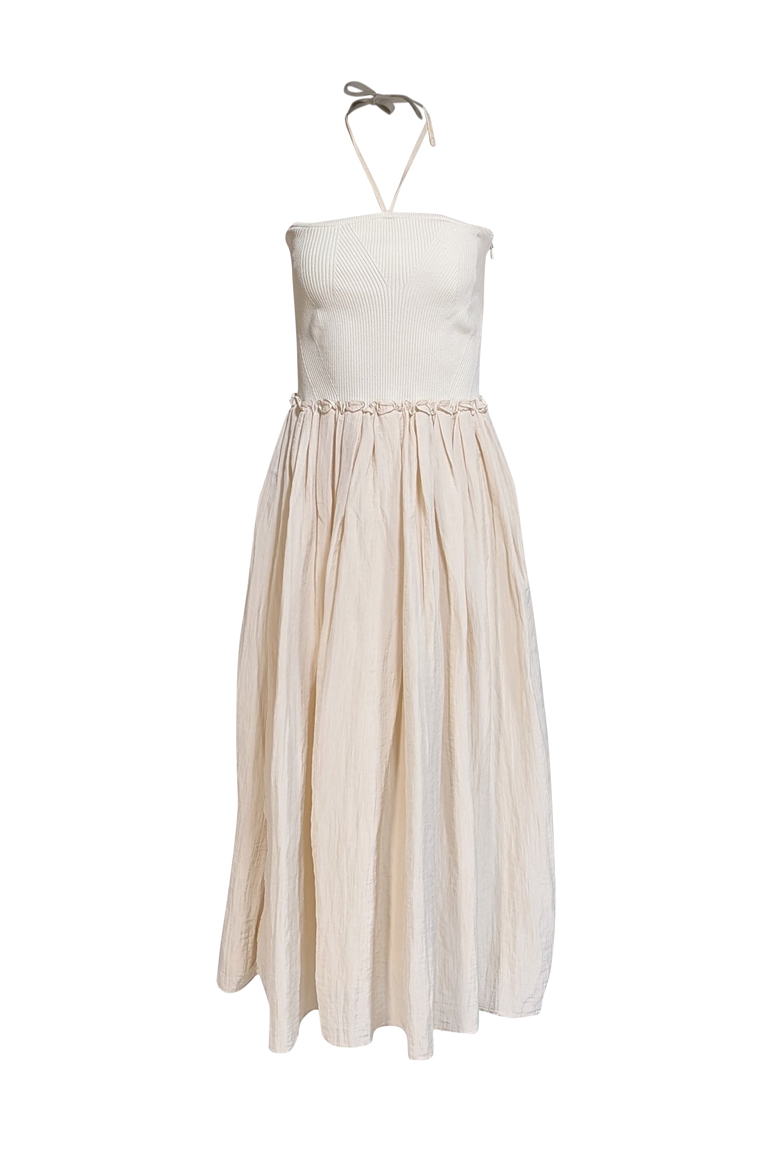 Tanya Taylor - Beige & Cream Ribbed Knit Halter Dress Sz M Tanya Taylor - Beige & Cream Ribbed Knit Halter Dress Sz M