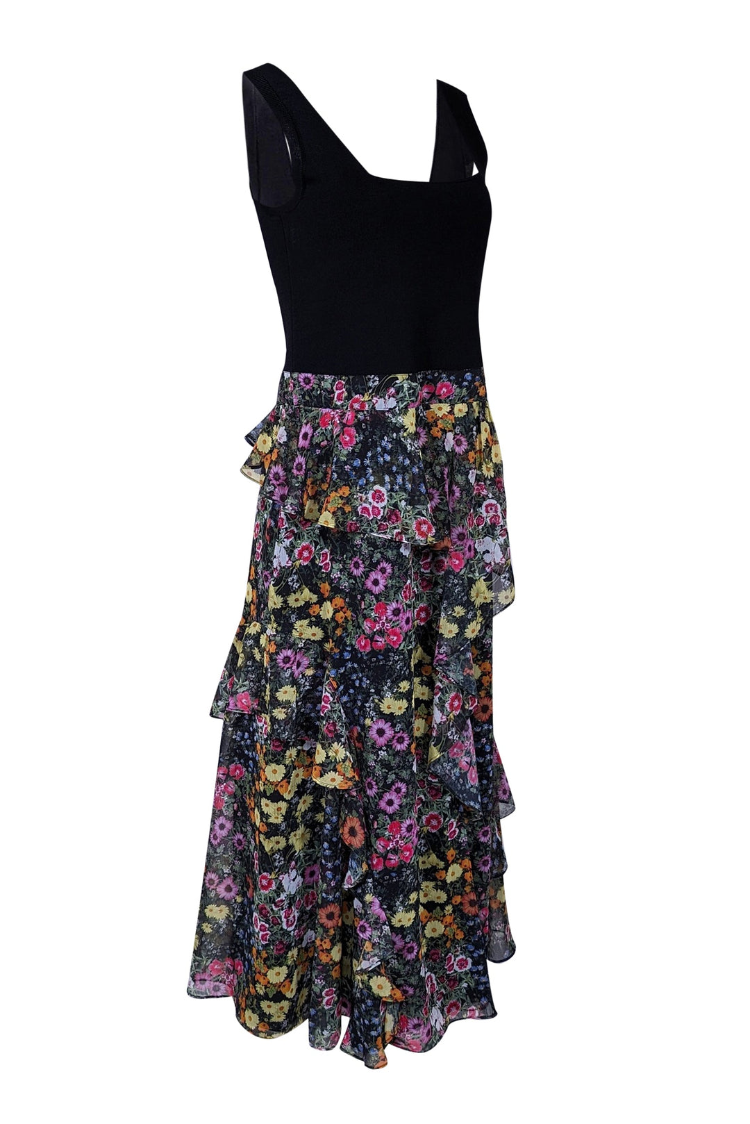 Ted Baker - Black & Multicolor Floral Ruffle Maxi Dress Sz 4 Ted Baker - Black & Multicolor Floral Ruffle Maxi Dress Sz 4