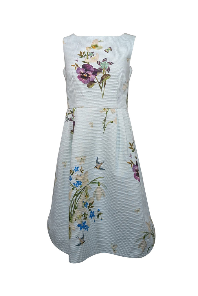 Ted Baker Light Blue Floral Print Sleeveless Dress Sz