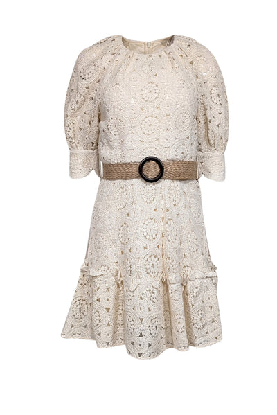 Ted Baker - Cream Crochet Lace Belted Dress Sz 6 Ted Baker - Cream Crochet Lace Belted Dress Sz 6