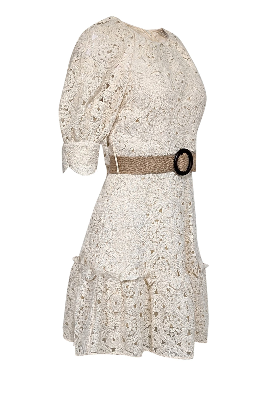 Ted Baker - Cream Crochet Lace Belted Dress Sz 6 Ted Baker - Cream Crochet Lace Belted Dress Sz 6