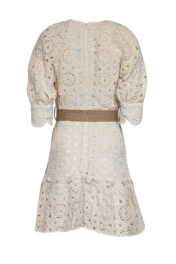 Ted Baker - Cream Crochet Lace Belted Dress Sz 6 Ted Baker - Cream Crochet Lace Belted Dress Sz 6