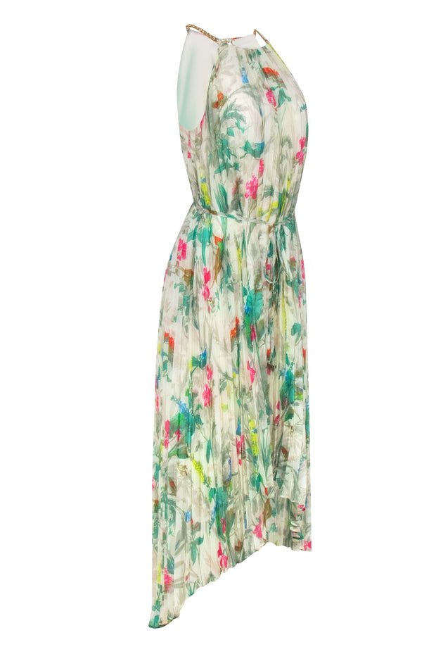 Ted Baker - Ivory w/ Multi Color Floral Print Pleated Dress Sz 6 Ted Baker - Ivory w/ Multi Color Floral Print Pleated Dress Sz 6