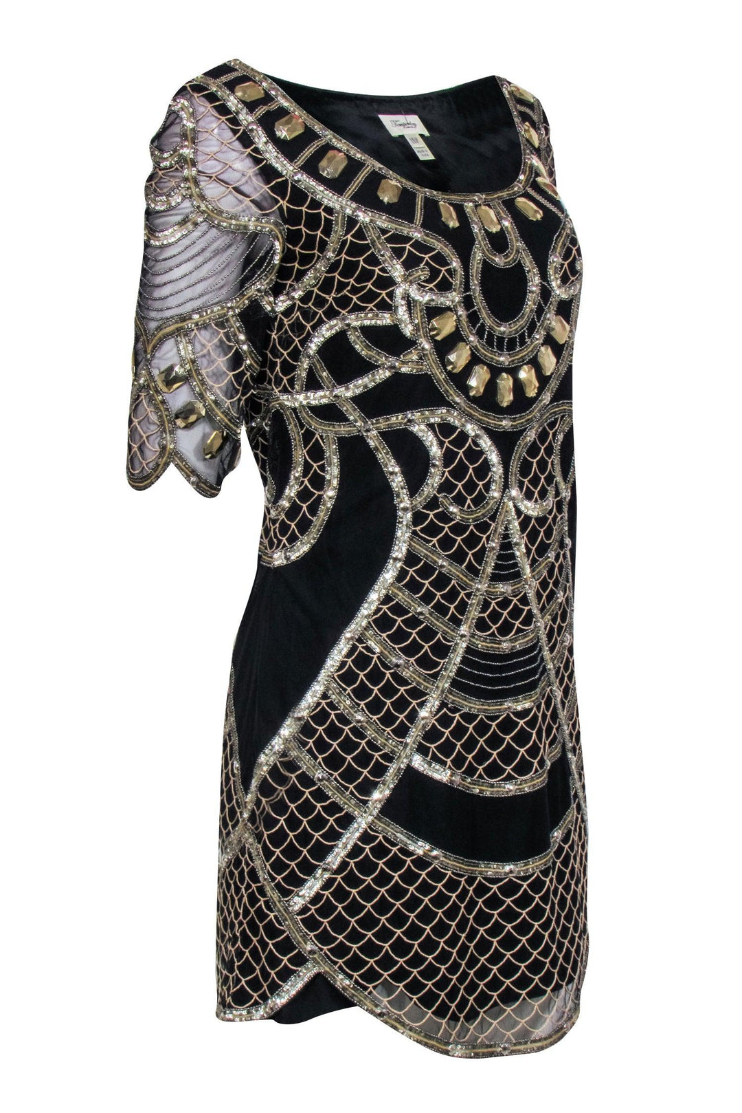 slim fit dress slacks Strapless Drop Waist Belted Combo Cocktail Dress in Black Gold main image 1