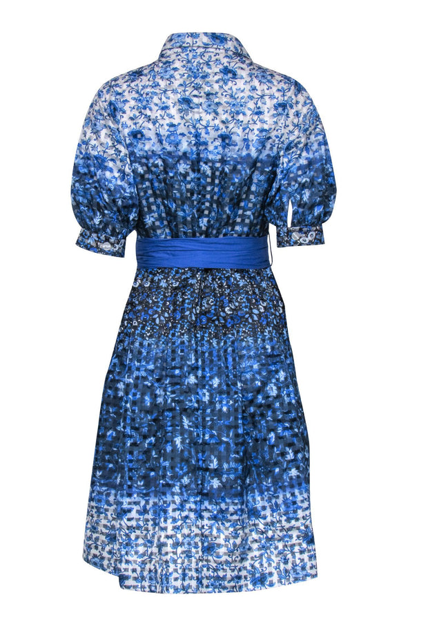 Rickie Freeman for Teri John - Blue & White Floral Button Front Dress Rickie Freeman for Teri John - Blue & White Floral Button Front Dress