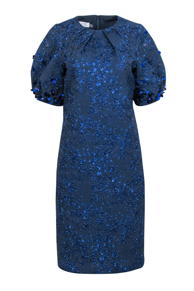 Teri Jon by Rickie Freeman Women's Sequined Puff-Sleeve Sheath Dress - Navy - Size 8 Teri Jon by Rickie Freeman Women's Sequined Puff-Sleeve Sheath Dress - Navy - Size 8