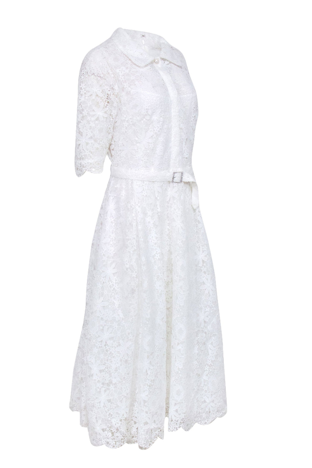 white lace peter pan collar dress Miss Circle Paola White Peter Pan Collar Beaded Sequin Mermaid Midi Dress S