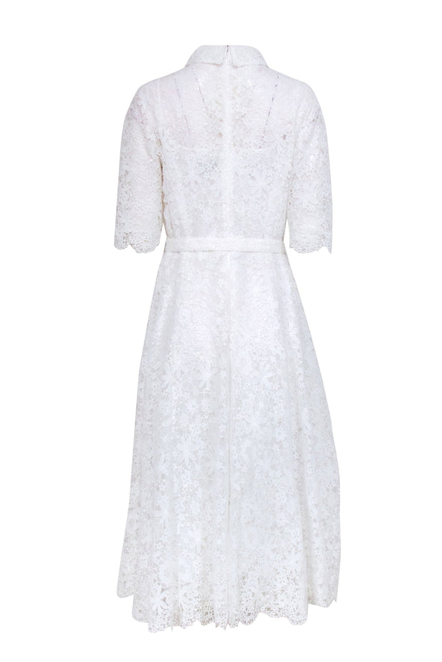 teri jon lace midi dress Stretch Crochet 3/4 Sleeve High Low Dress