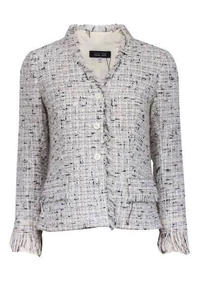 Current Boutique-Teri Jon - Ivory & Black Tweed Button Front Jacket Sz 6