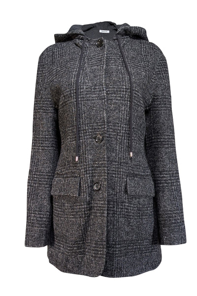 Current Boutique-Thakoon - Charcoal & Grey Plaid Wool Blend Hooded Coat Sz L