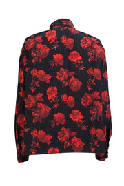 The Kooples - Black w/ Red & White Floral Dot Print Silk Blouse Sz S - Current Boutique