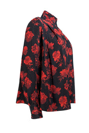 The Kooples - Black w/ Red & White Floral Dot Print Silk Blouse Sz S - Current Boutique